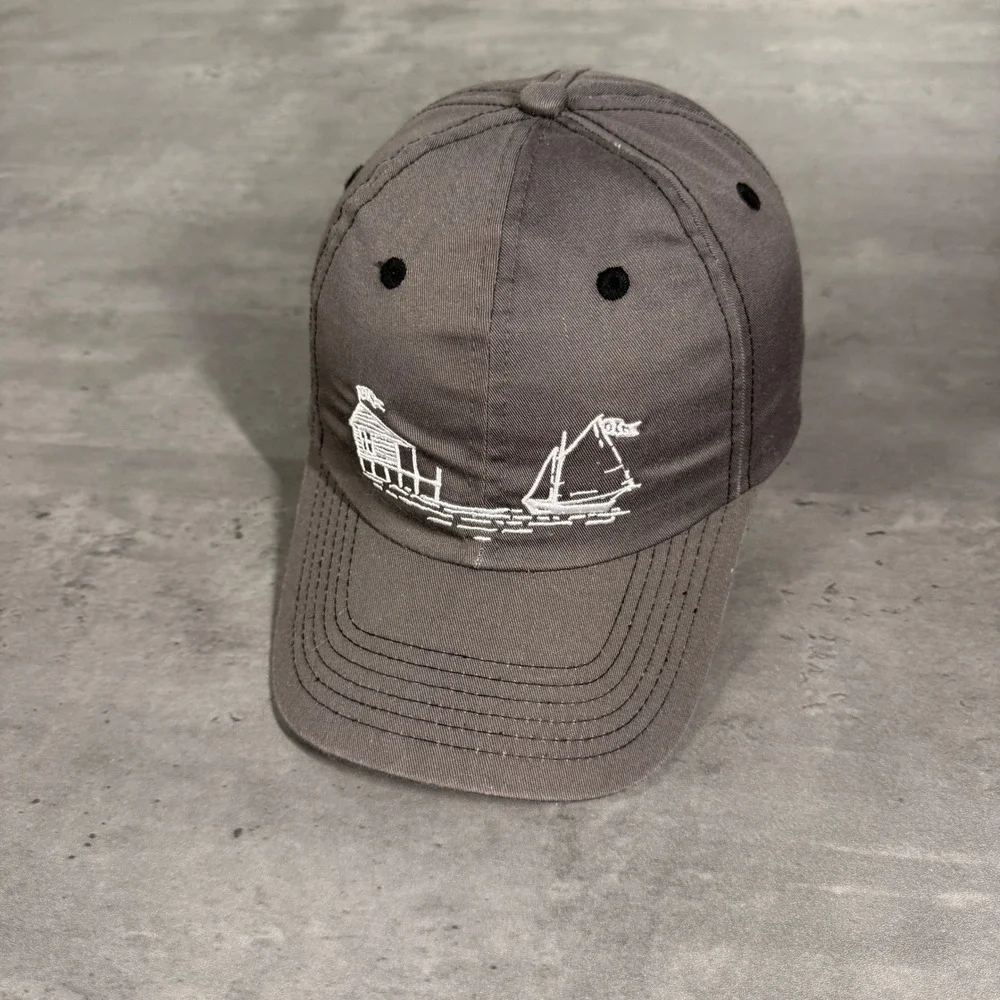 Sailboat Yacht Harbor Baseball Cap Mens Gray Embroidered Trucker Dad Hat Coastal